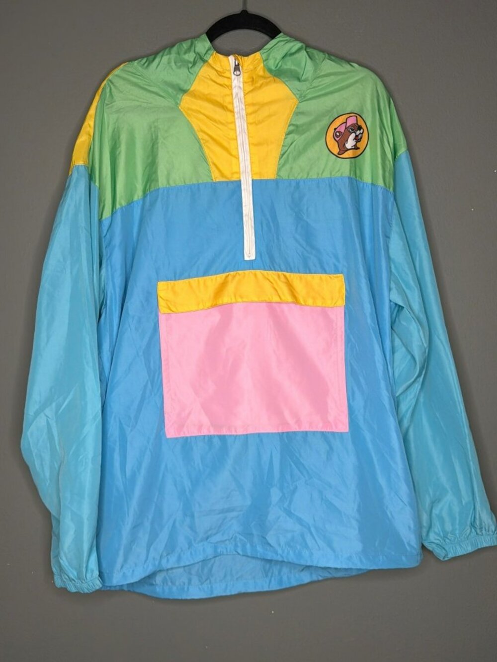 Buc-ee's Beaver Color Block Pastel Windbreaker Rain Jacket Women's XL